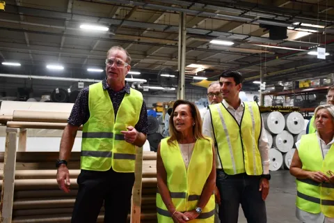 Left to right: i2M Founder Chris Hackett, Chairwoman Lisa McClain, and Rep. Bresnahan tour i2M’s facility.