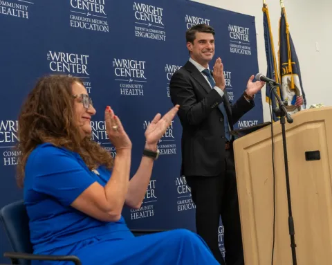 Dr. Linda Thomas-Hemak and Rep. Bresnahan announce The Wright Center’s new designation as a FQHC (Photo courtesy of The Wright Center)